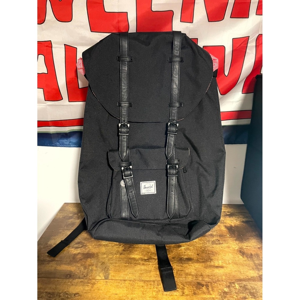 Herschel Little America Backpack Unisex Black Flap Top Adjustable Leather Straps